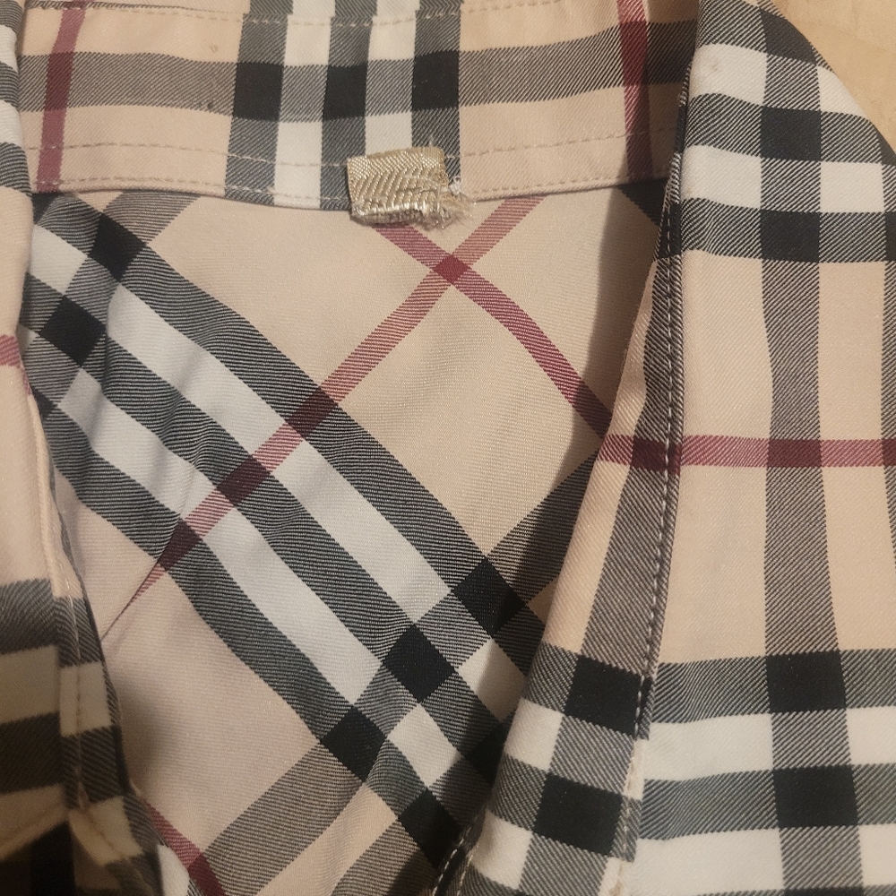 Burberry Beige, Black & Red Plaid Short Sleeve Button Down Shirt - Picture 15 of 15
